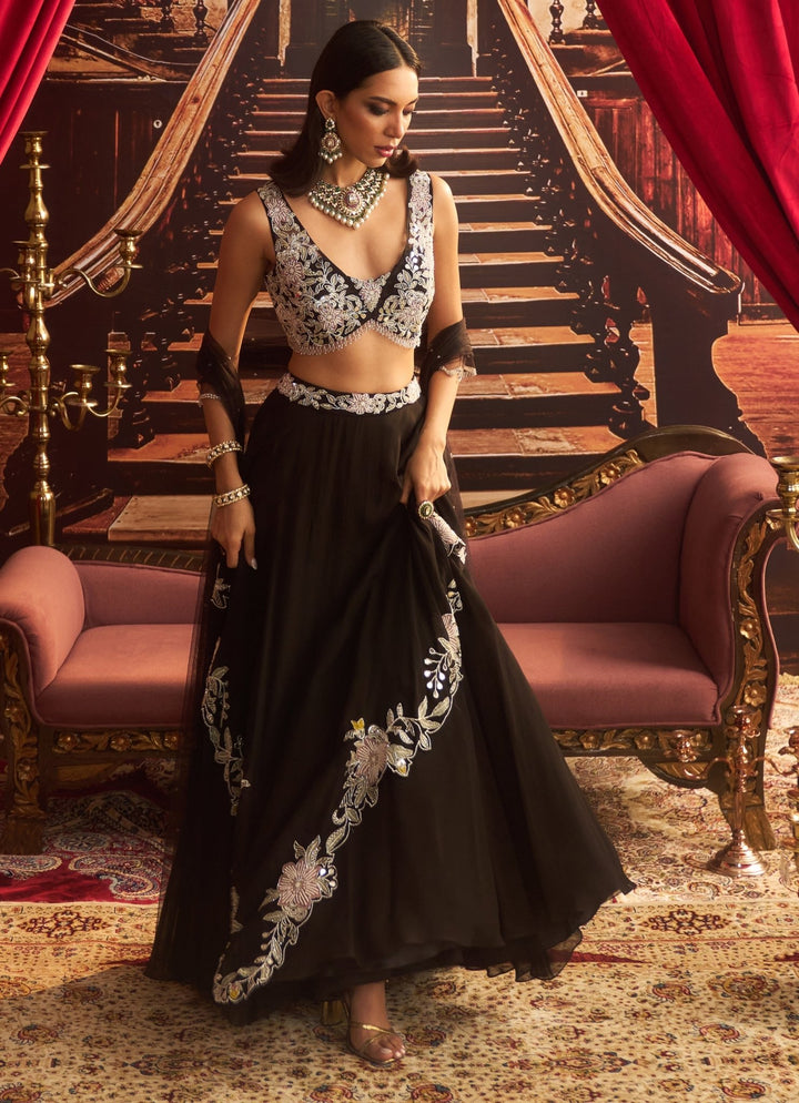 Black Embroidered Lehenga Set Seema Thukral - Fabilicious Fashion