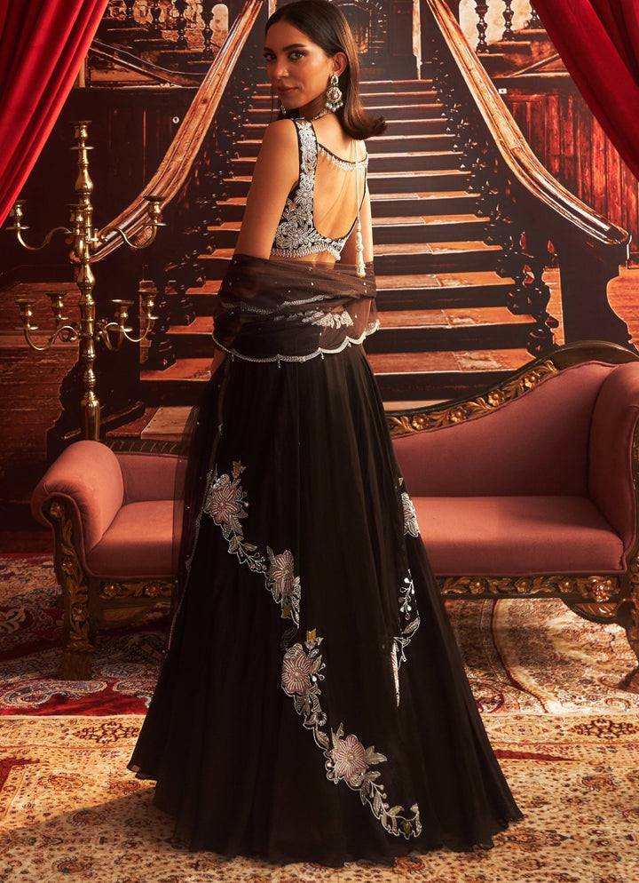 Black Embroidered Lehenga Set Seema Thukral - Fabilicious Fashion