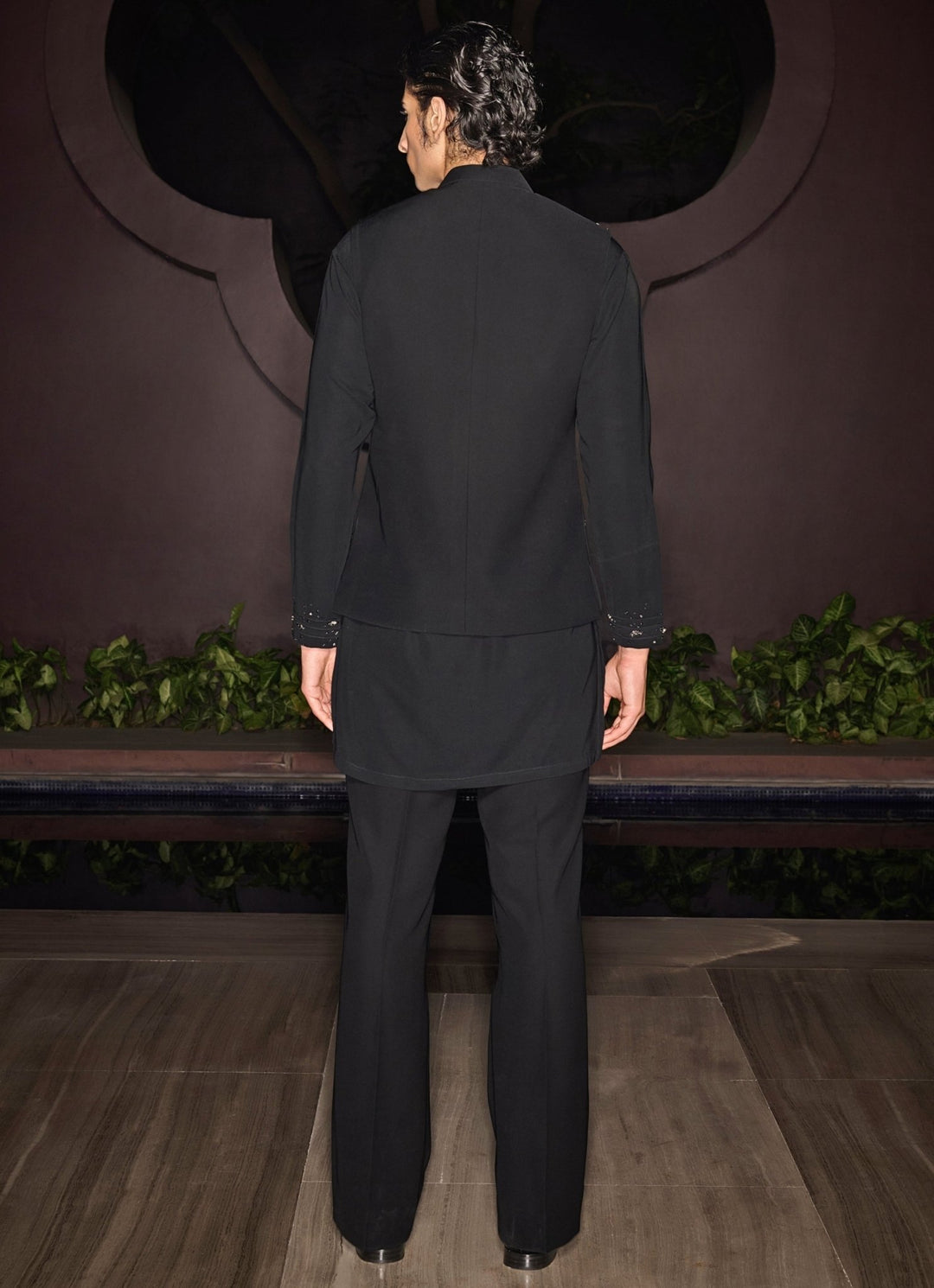 Black Embroidered Nehru Jacket Set With Crystal & Stonework Contrast By Parth - Fabilicious Fashion