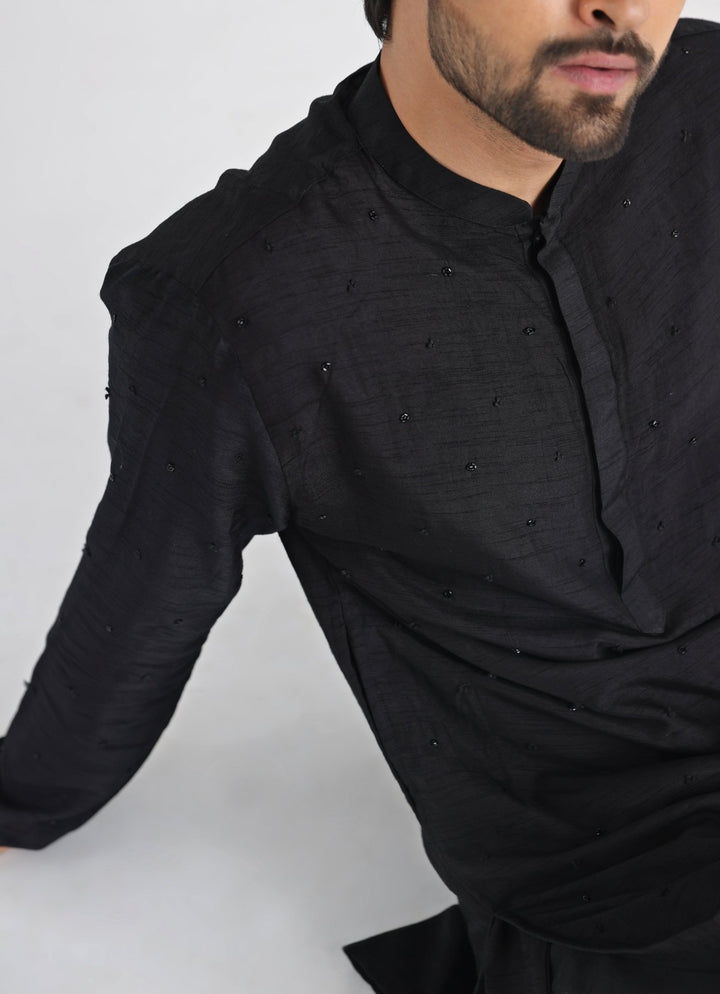 Black Embroidered Nehru Jacket With Kurta Set Smriti - Fabilicious Fashion