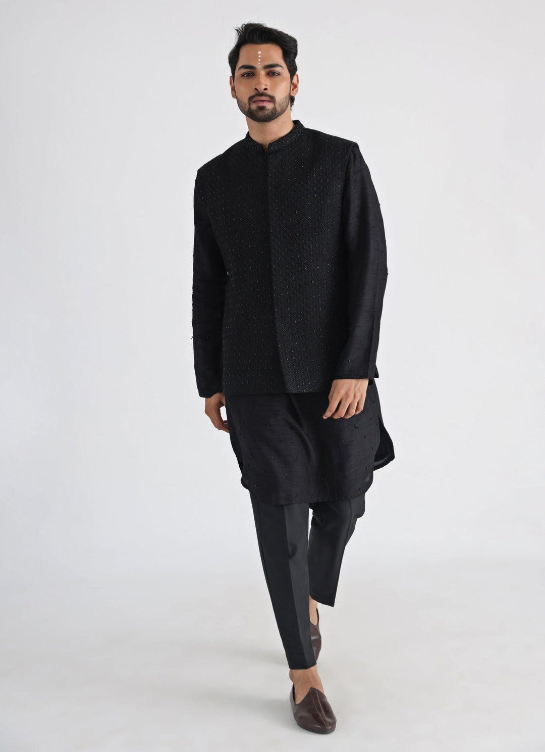 Black Embroidered Nehru Jacket With Kurta Set Smriti - Fabilicious Fashion