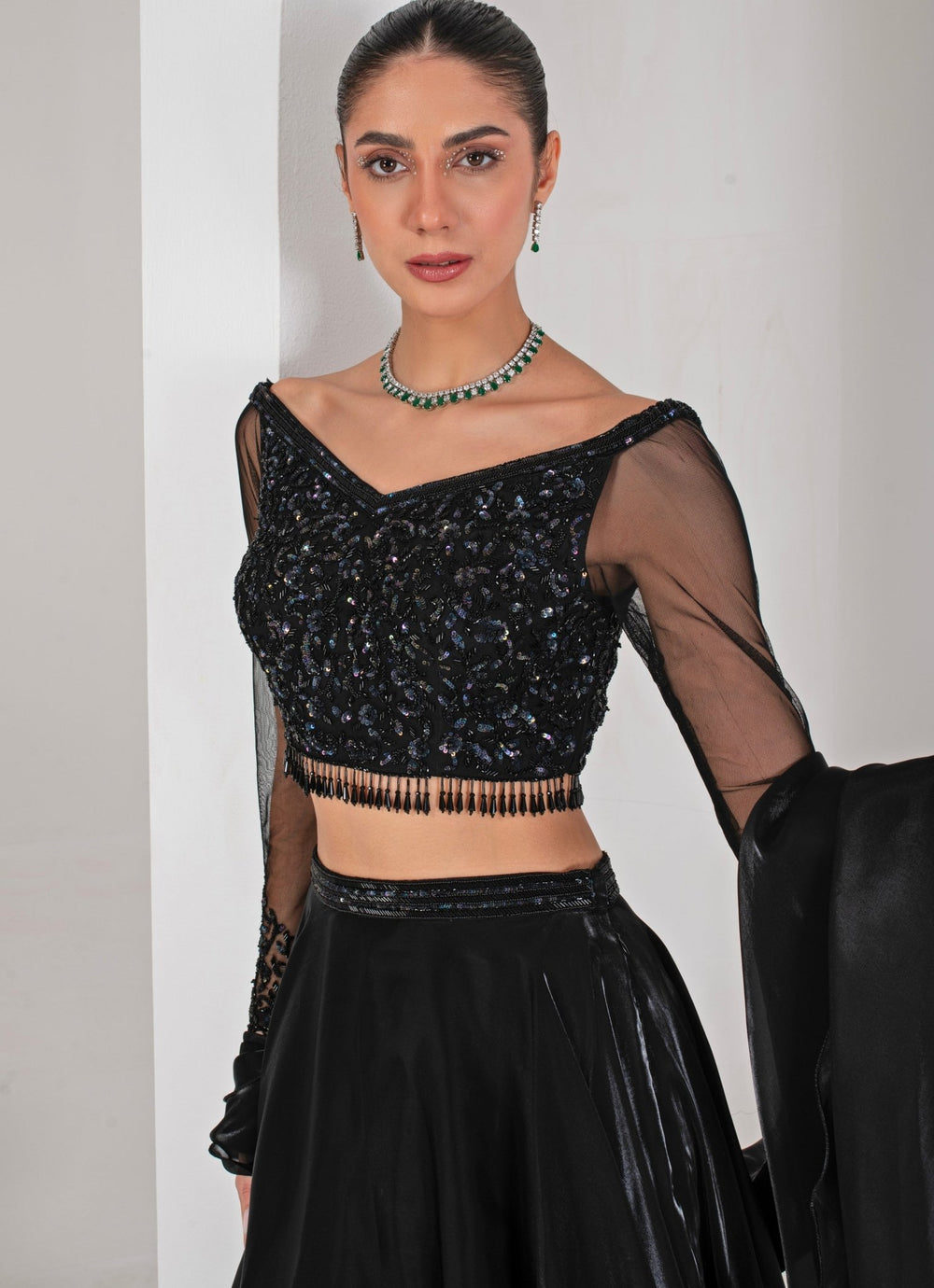 Black Embroidered Organza Lehenga Set Akara - Fabilicious Fashion