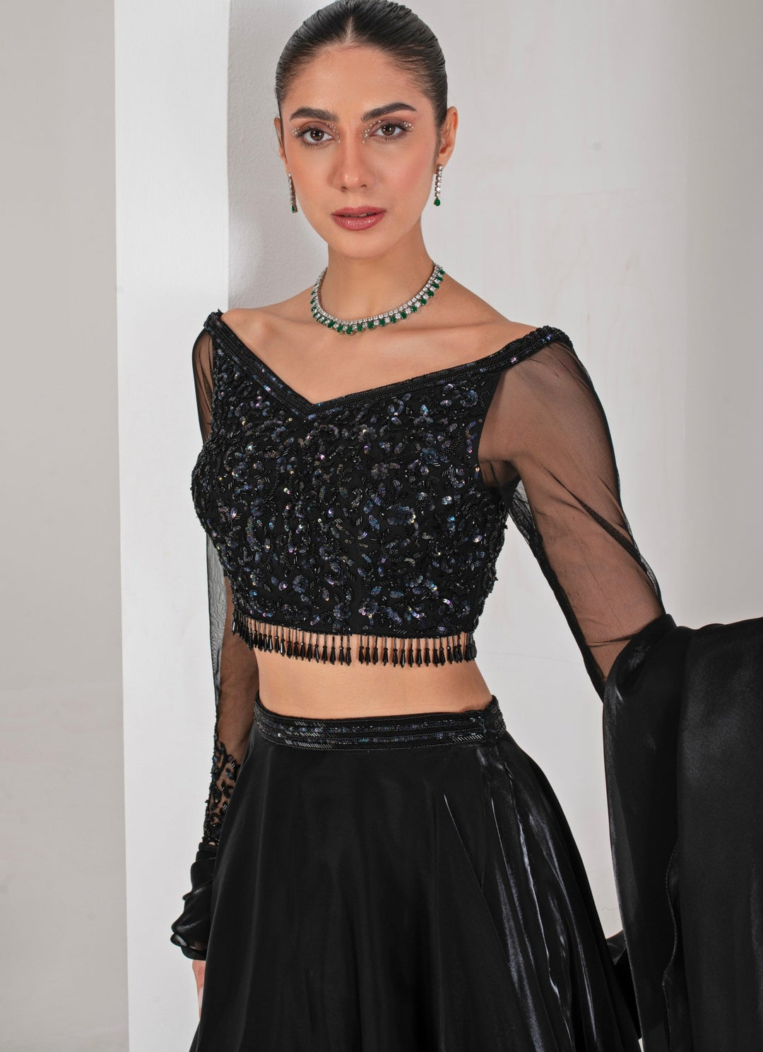 Black Embroidered Organza Lehenga Set Akara - Fabilicious Fashion
