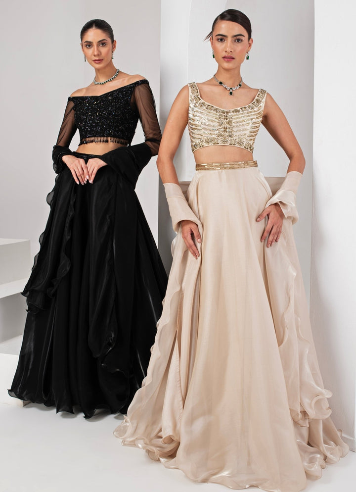 Black Embroidered Organza Lehenga Set Akara - Fabilicious Fashion