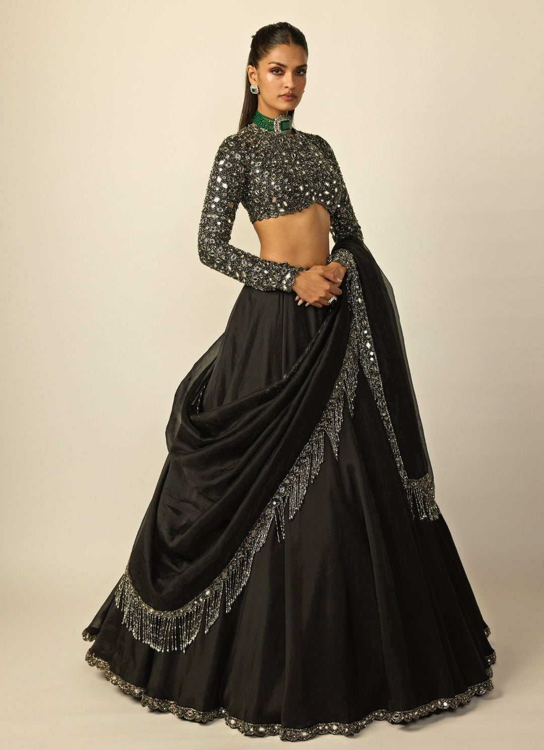 Black Embroidered Organza Lehenga Set Vvani by Vani Vats - Fabilicious Fashion