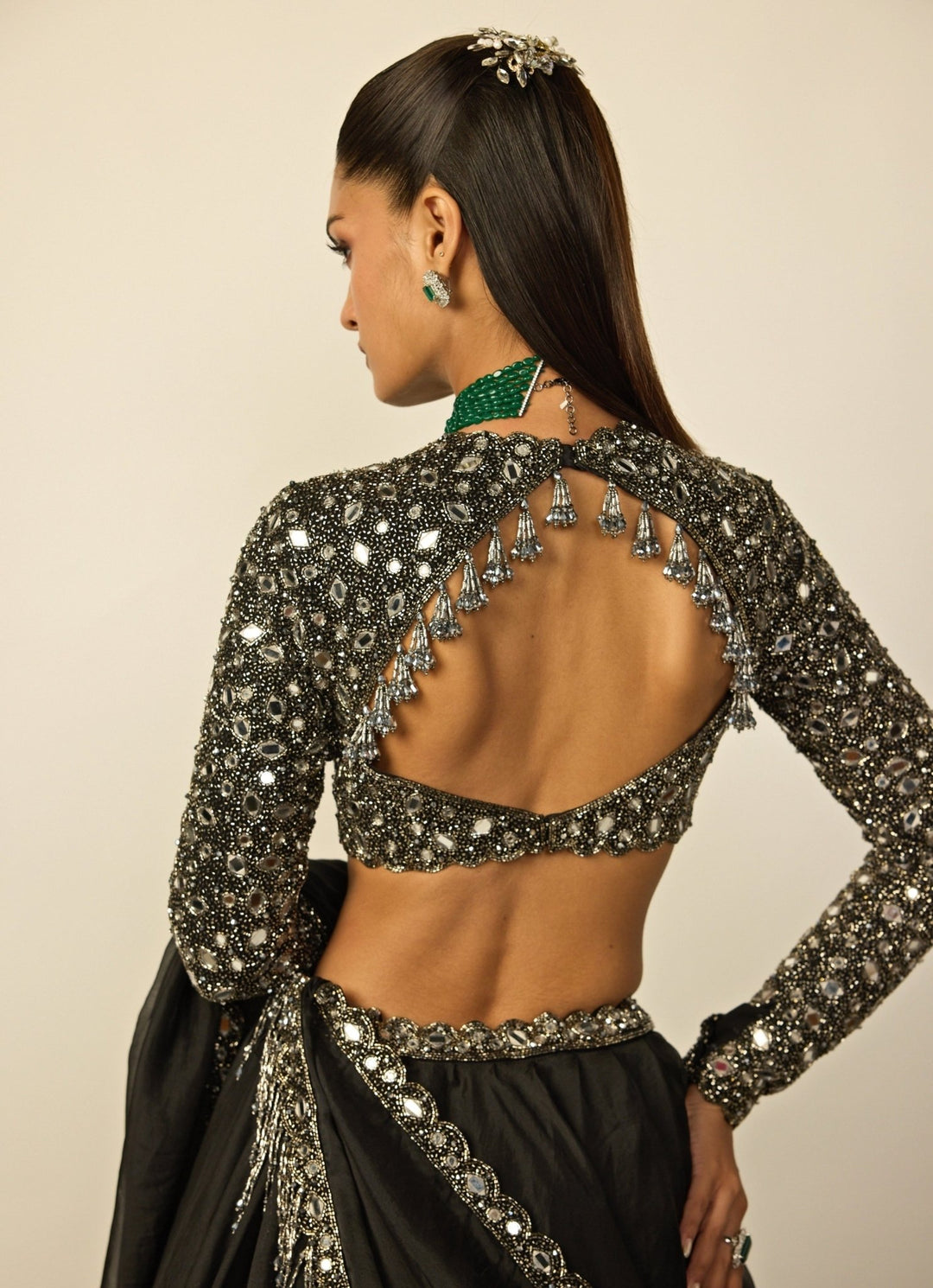 Black Embroidered Organza Lehenga Set Vvani by Vani Vats - Fabilicious Fashion