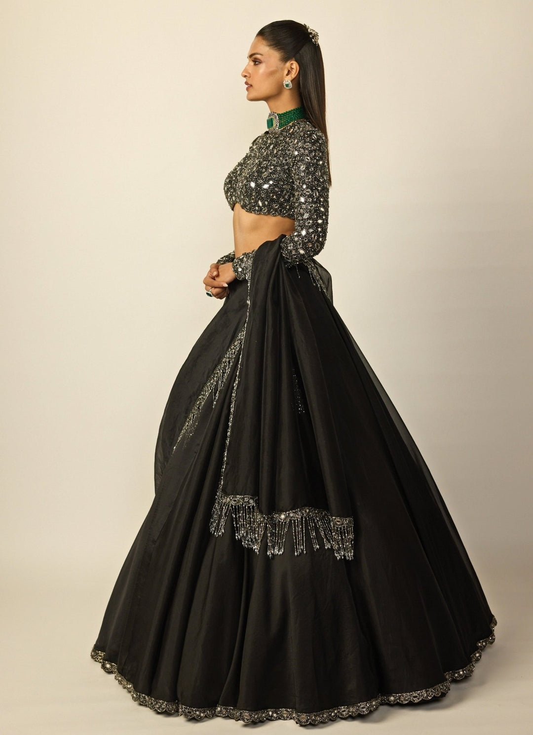 Black Embroidered Organza Lehenga Set Vvani by Vani Vats - Fabilicious Fashion