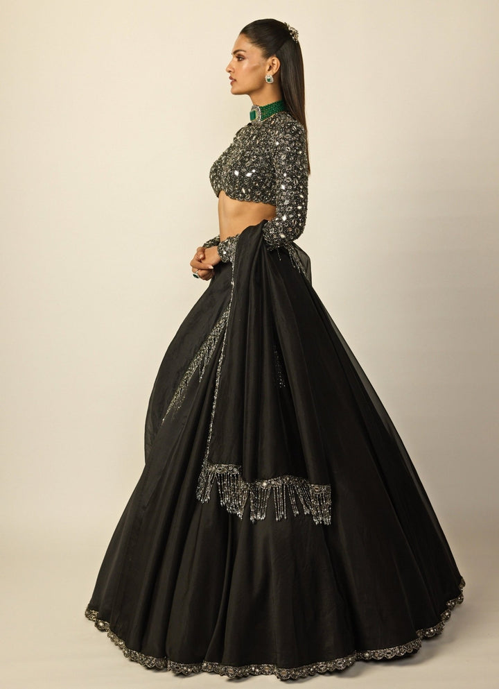 Black Embroidered Organza Lehenga Set Vvani by Vani Vats - Fabilicious Fashion