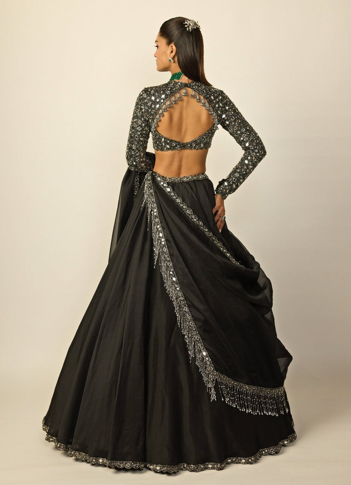 Black Embroidered Organza Lehenga Set Vvani by Vani Vats - Fabilicious Fashion