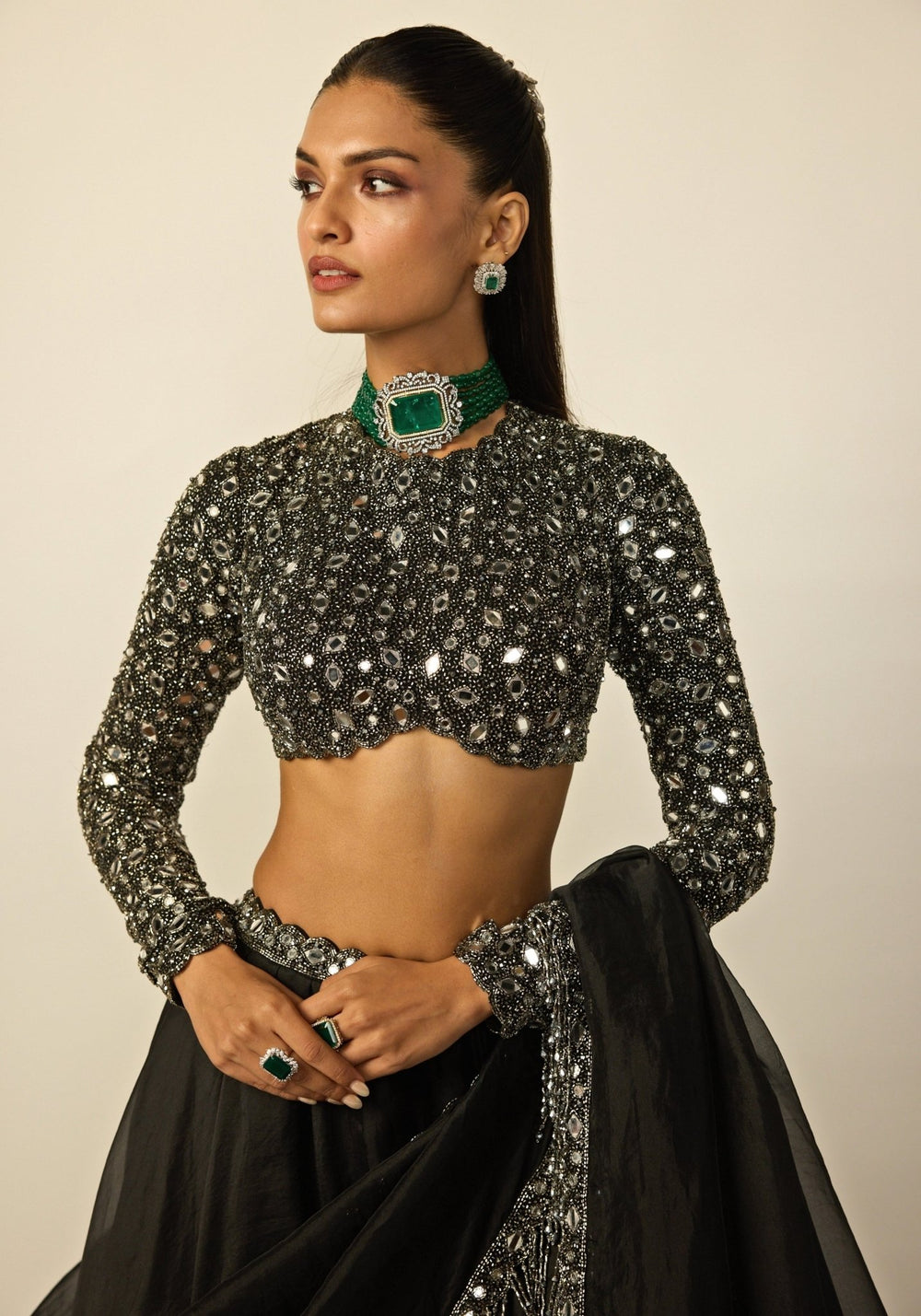 Black Embroidered Organza Lehenga Set Vvani by Vani Vats - Fabilicious Fashion
