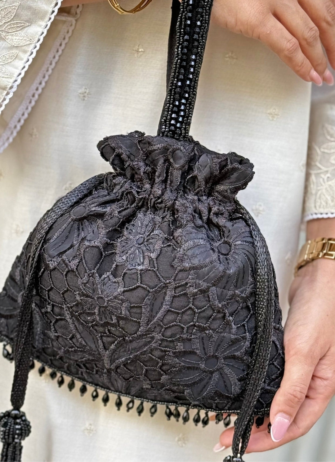 Amyra Black Embroidered Organza PotliFabilicious Fashion