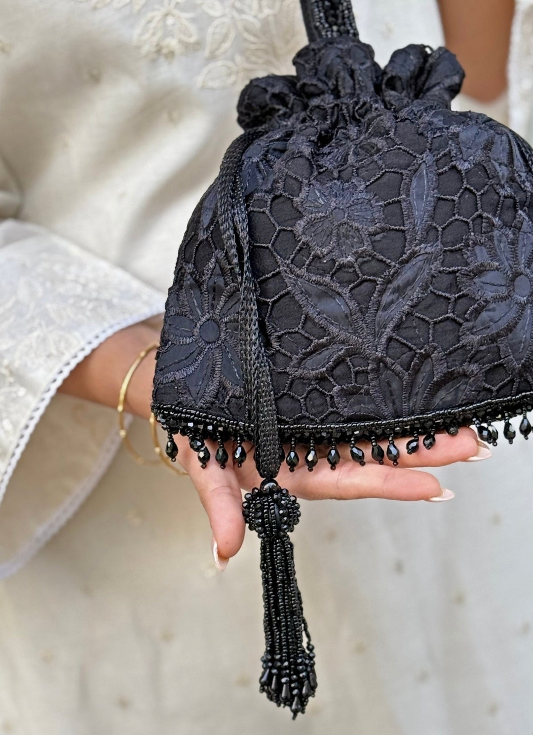 Amyra Black Embroidered Organza PotliFabilicious Fashion