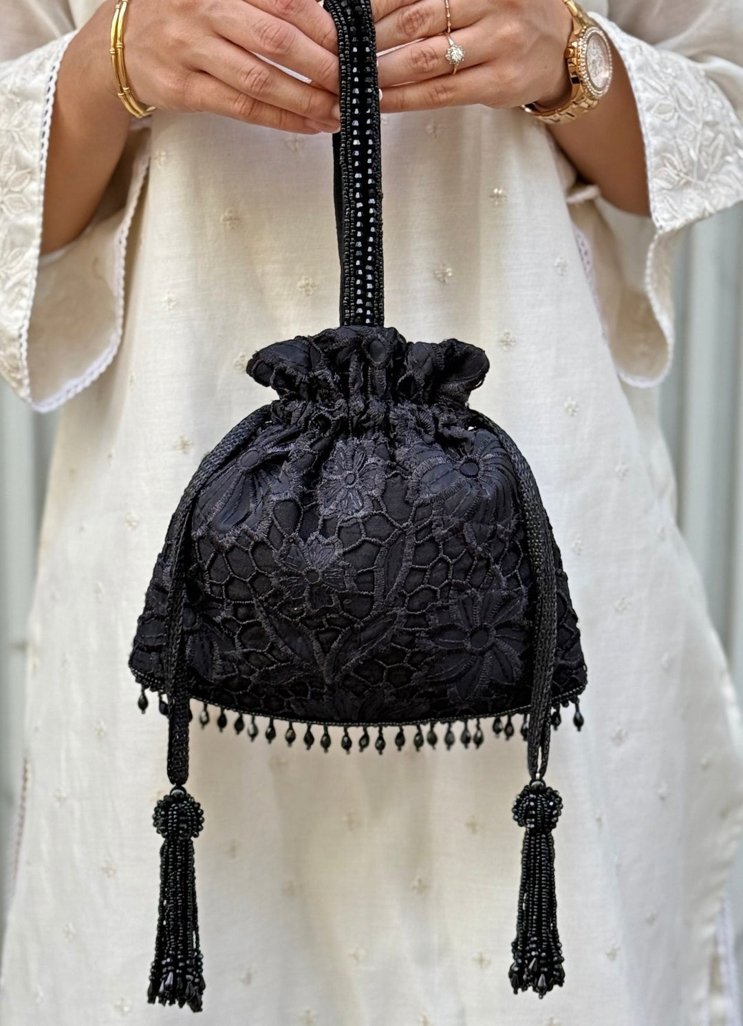 Amyra Black Embroidered Organza PotliFabilicious Fashion