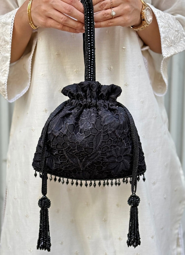 Amyra Black Embroidered Organza PotliFabilicious Fashion