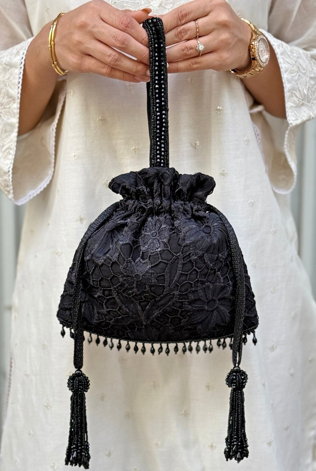 Amyra Black Embroidered Organza PotliFabilicious Fashion