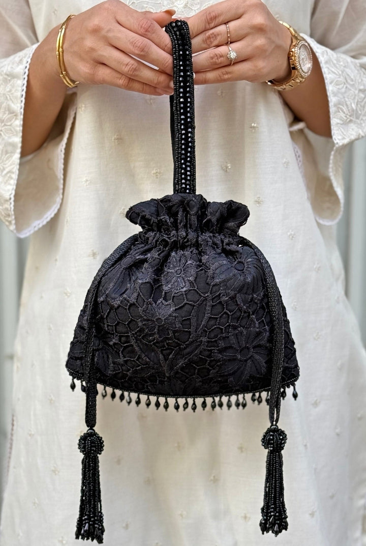 Amyra Black Embroidered Organza PotliFabilicious Fashion