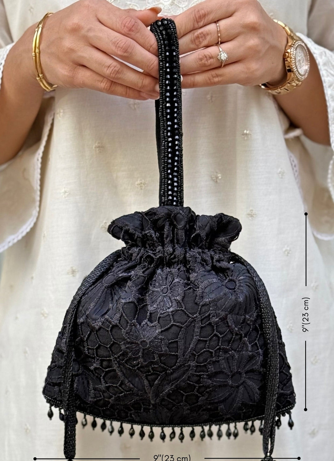 Amyra Black Embroidered Organza PotliFabilicious Fashion