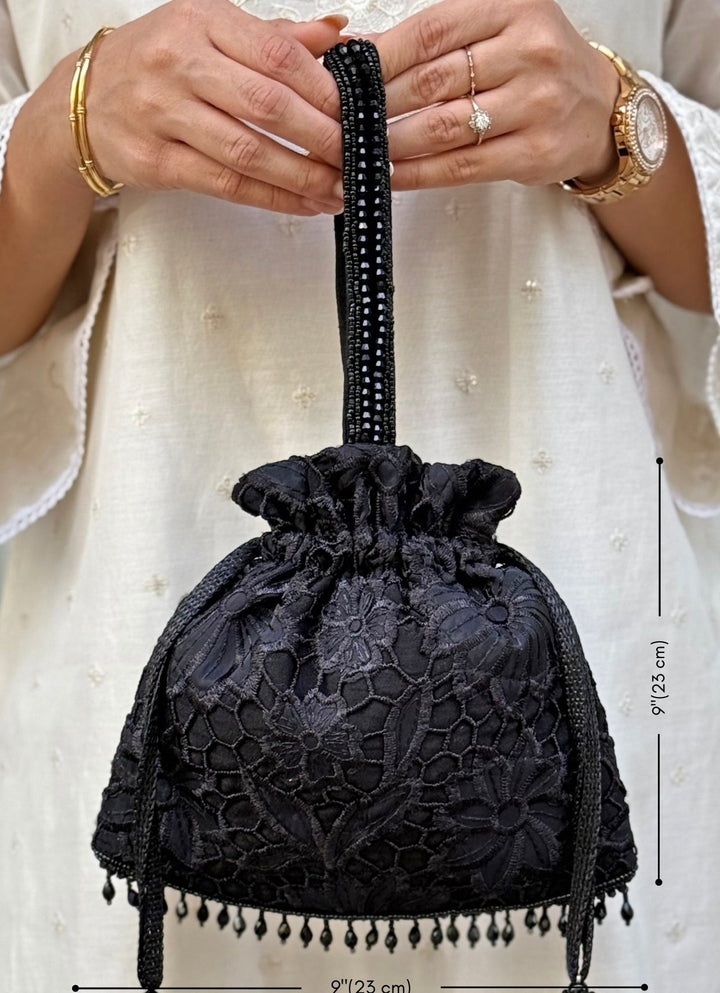 Amyra Black Embroidered Organza PotliFabilicious Fashion