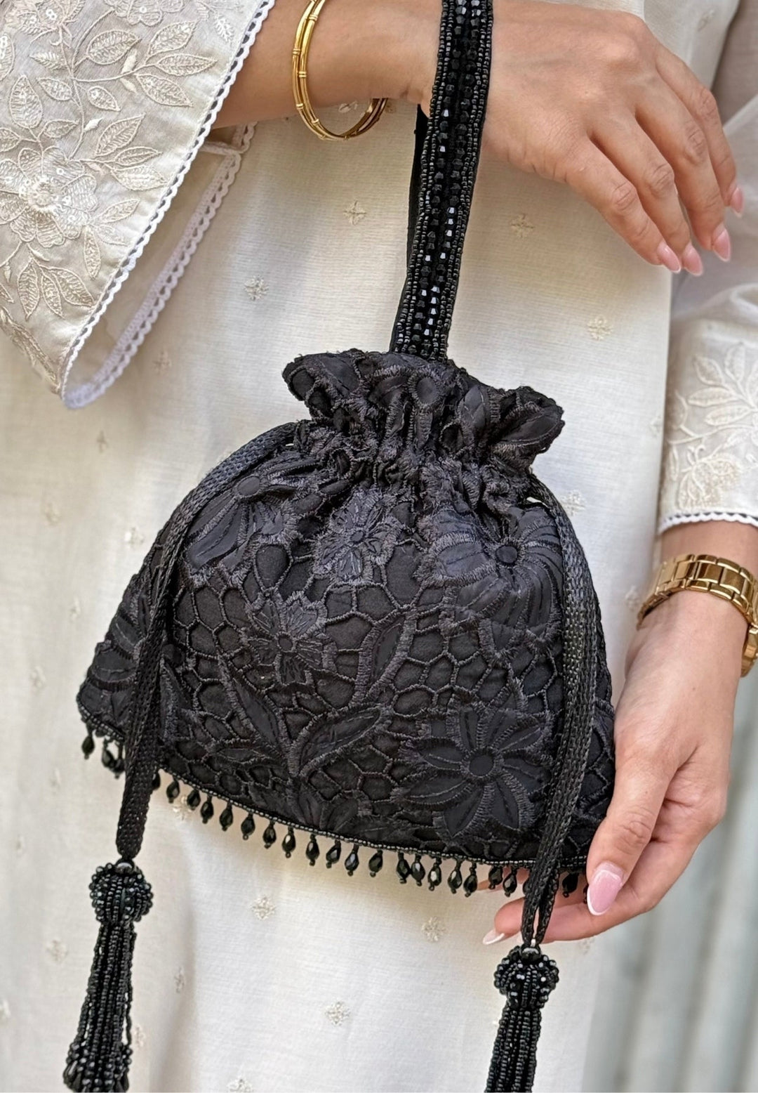 Amyra Black Embroidered Organza PotliFabilicious Fashion