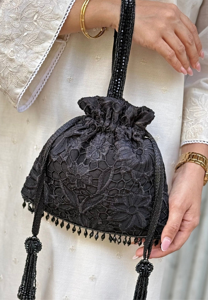Amyra Black Embroidered Organza PotliFabilicious Fashion