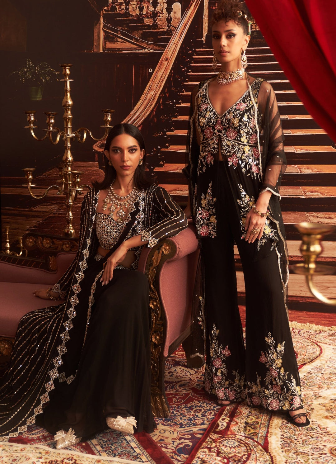 embroidered peplum dress Hand Embroidered Tulle Peplum Top With Sharara Pant: Pink Floral Design Wedding Dress