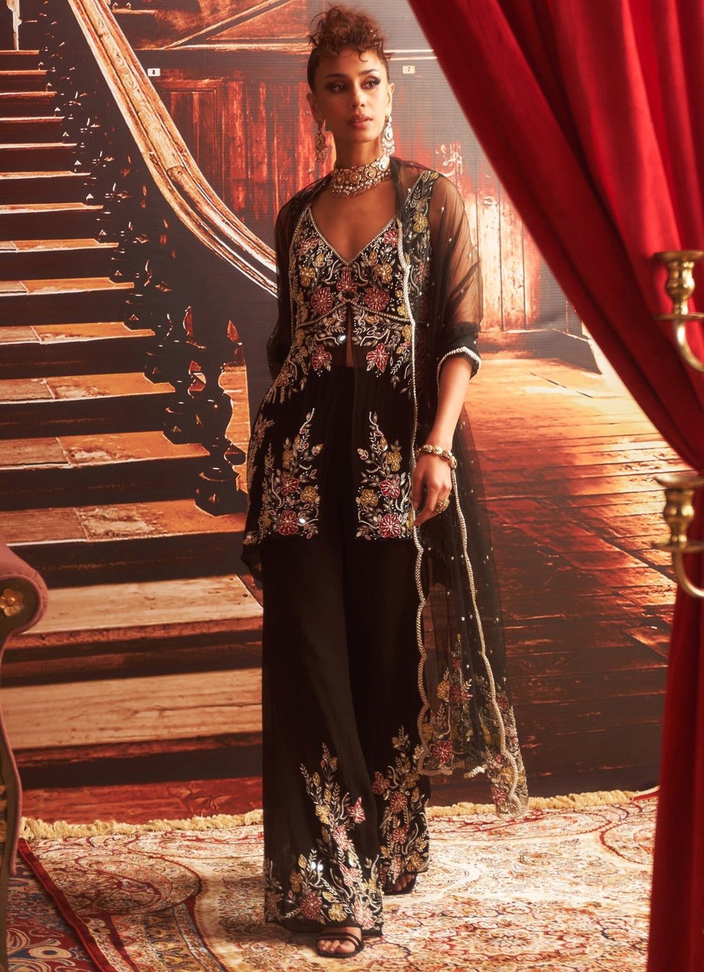 Black Embroidered Peplum Top And Pants Seema Thukral - Fabilicious Fashion