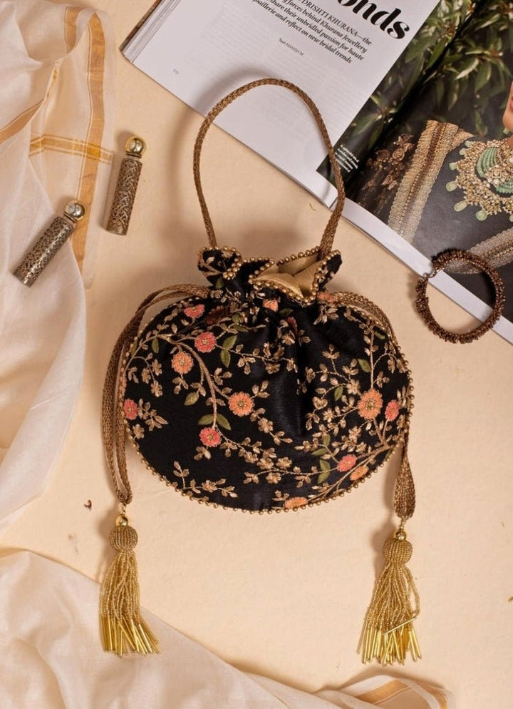 Black Embroidered Potli AMYRA - Fabilicious Fashion