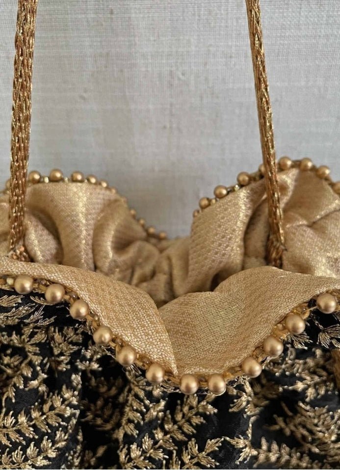 Black Embroidered Potli AMYRA - Fabilicious Fashion