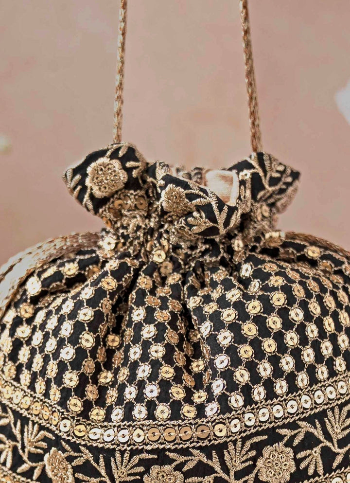 Black Embroidered Potli AMYRA - Fabilicious Fashion