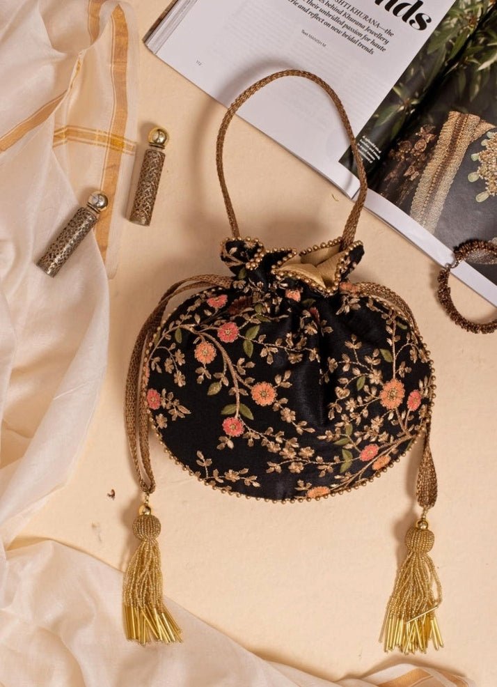 Black Embroidered Potli AMYRA - Fabilicious Fashion