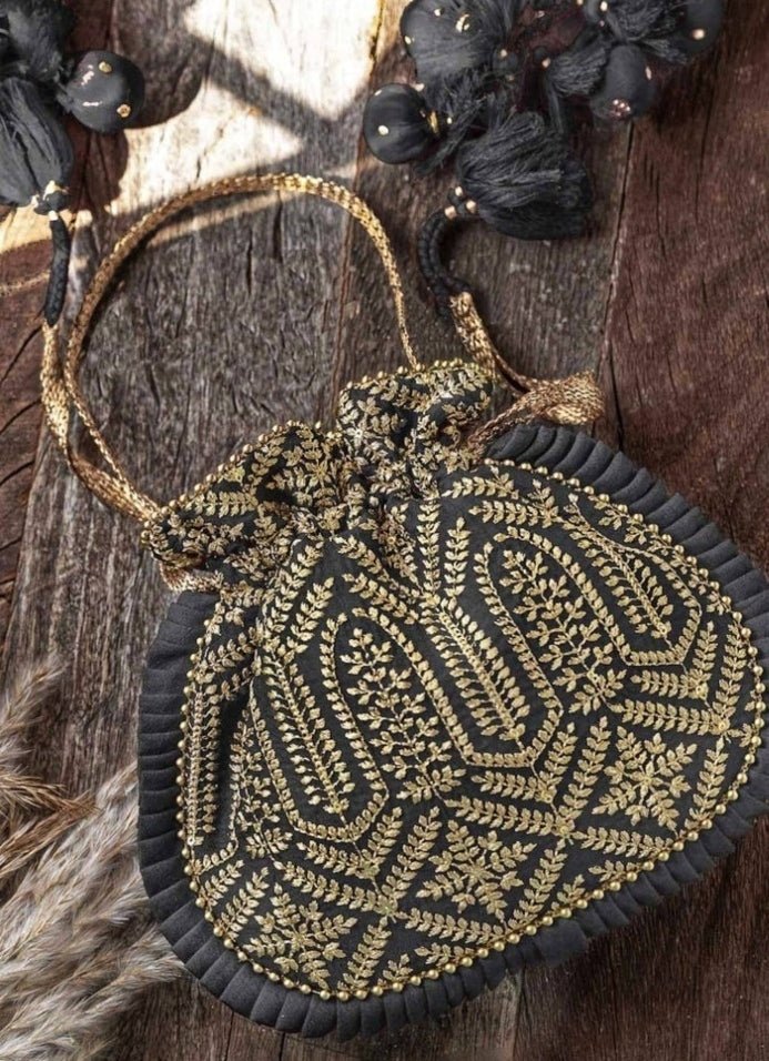 Black Embroidered Potli AMYRA - Fabilicious Fashion