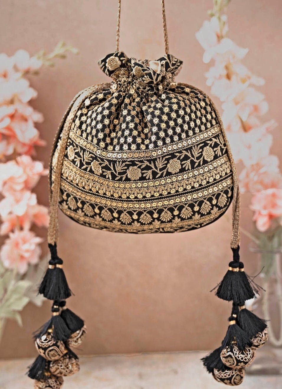 Black Embroidered Potli AMYRA - Fabilicious Fashion