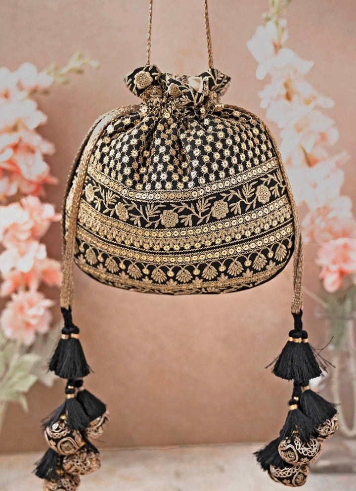 Black Embroidered Potli AMYRA - Fabilicious Fashion