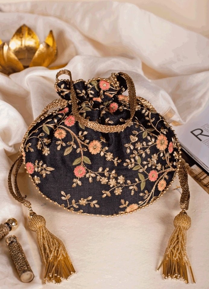 Black Embroidered Potli AMYRA - Fabilicious Fashion