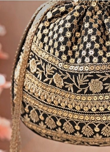 Black Embroidered Potli AMYRA - Fabilicious Fashion