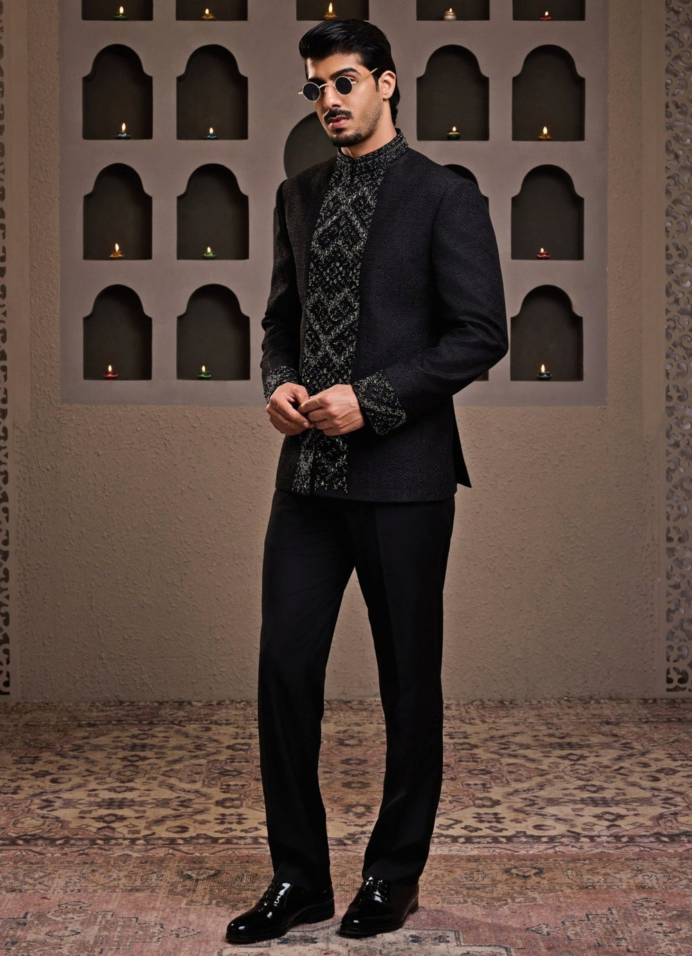 Black Embroidered Raw Silk Jodhpuri Set Nitika Gujral - Men - Fabilicious Fashion