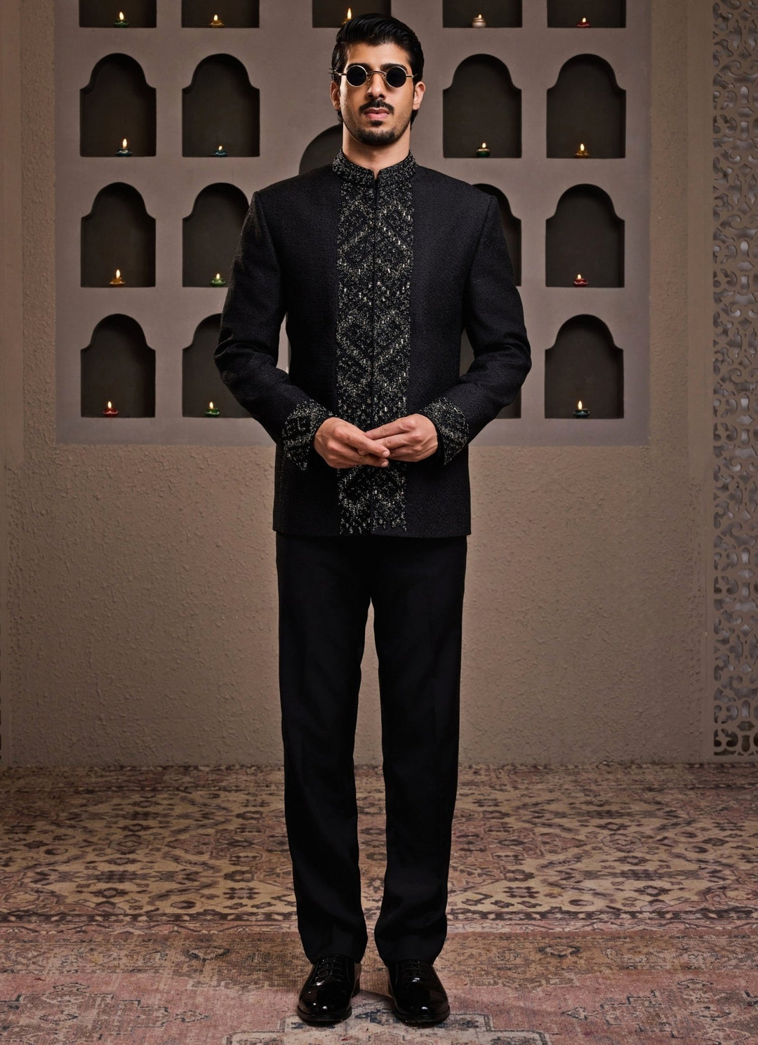 Black Embroidered Raw Silk Jodhpuri Set Nitika Gujral - Men - Fabilicious Fashion