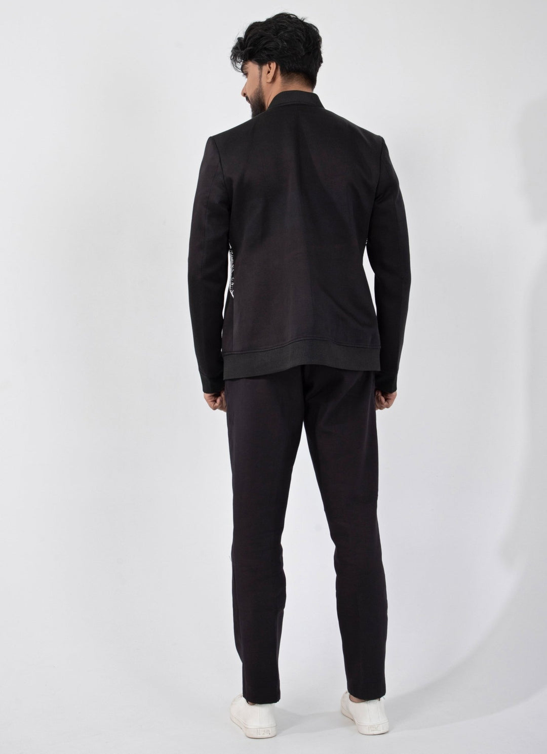 Black Embroidered Satin Bomber Jacket Smriti - Fabilicious Fashion