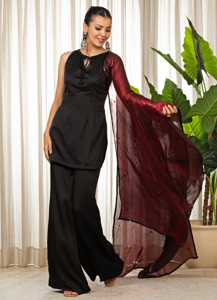Black Embroidered Satin Kurta Pant Set Esha Koul - Fabilicious Fashion