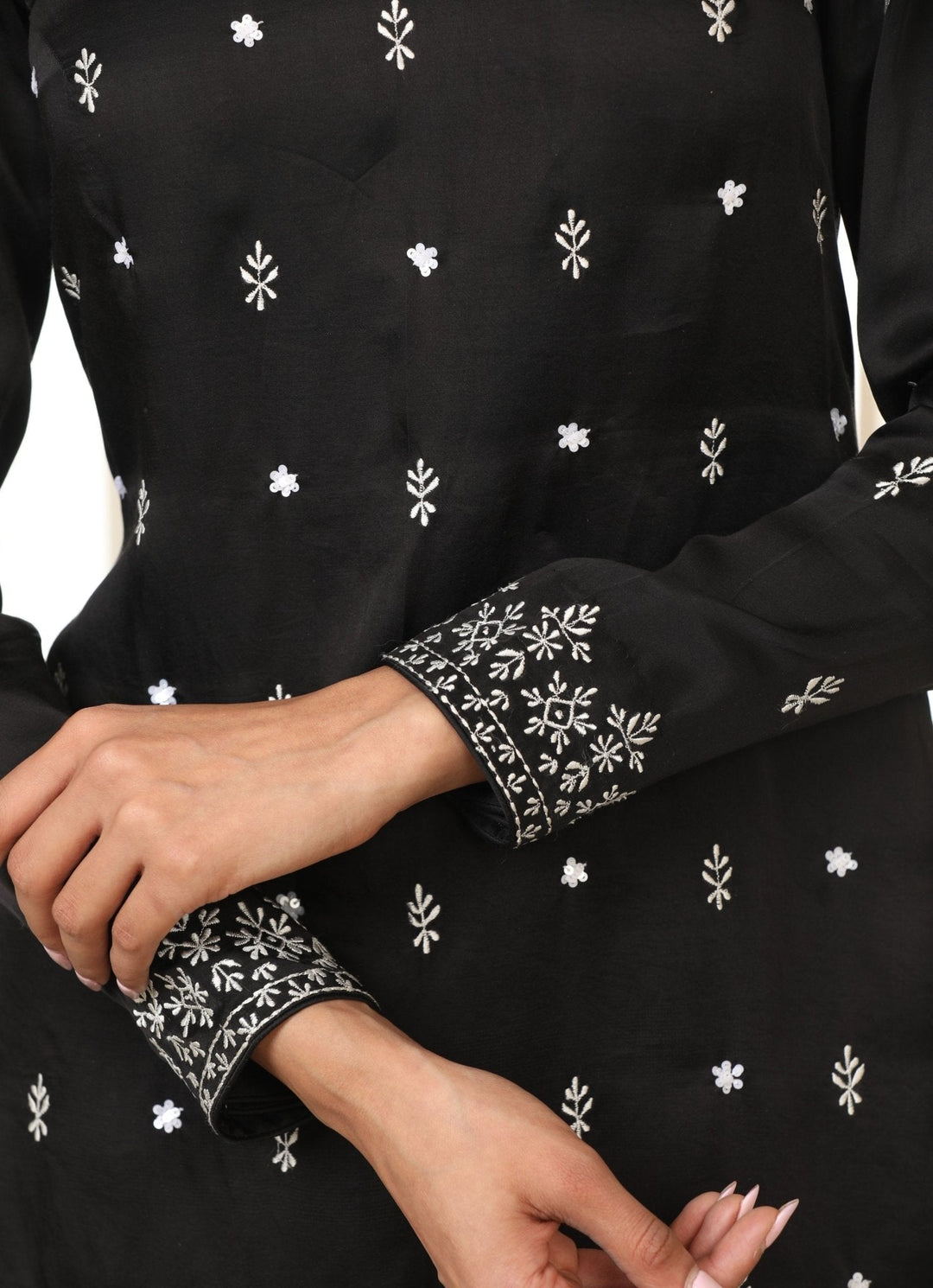 Black Embroidered Satin Kurta Salwar Set Esha Koul - Fabilicious Fashion