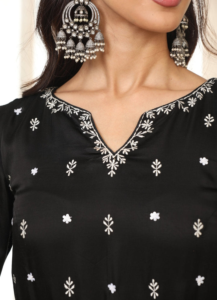 Black Embroidered Satin Kurta Salwar Set Esha Koul - Fabilicious Fashion
