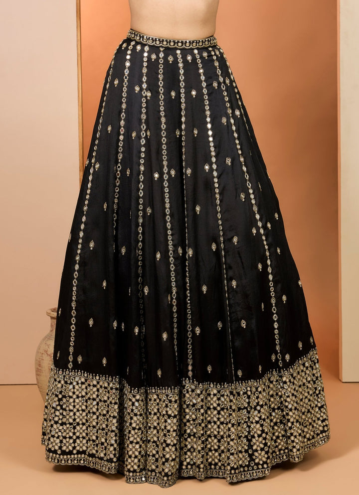 Black Embroidered Satin Organza Lehenga Set Neha Khullar - Fabilicious Fashion