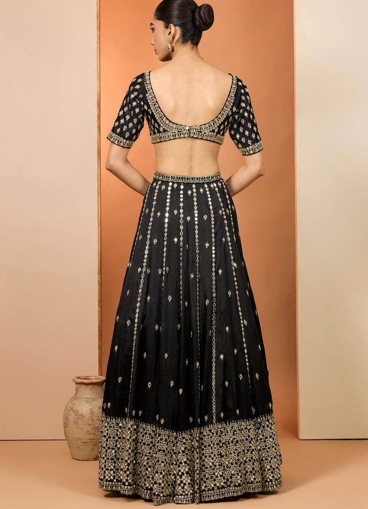 Black Embroidered Satin Organza Lehenga Set Neha Khullar - Fabilicious Fashion