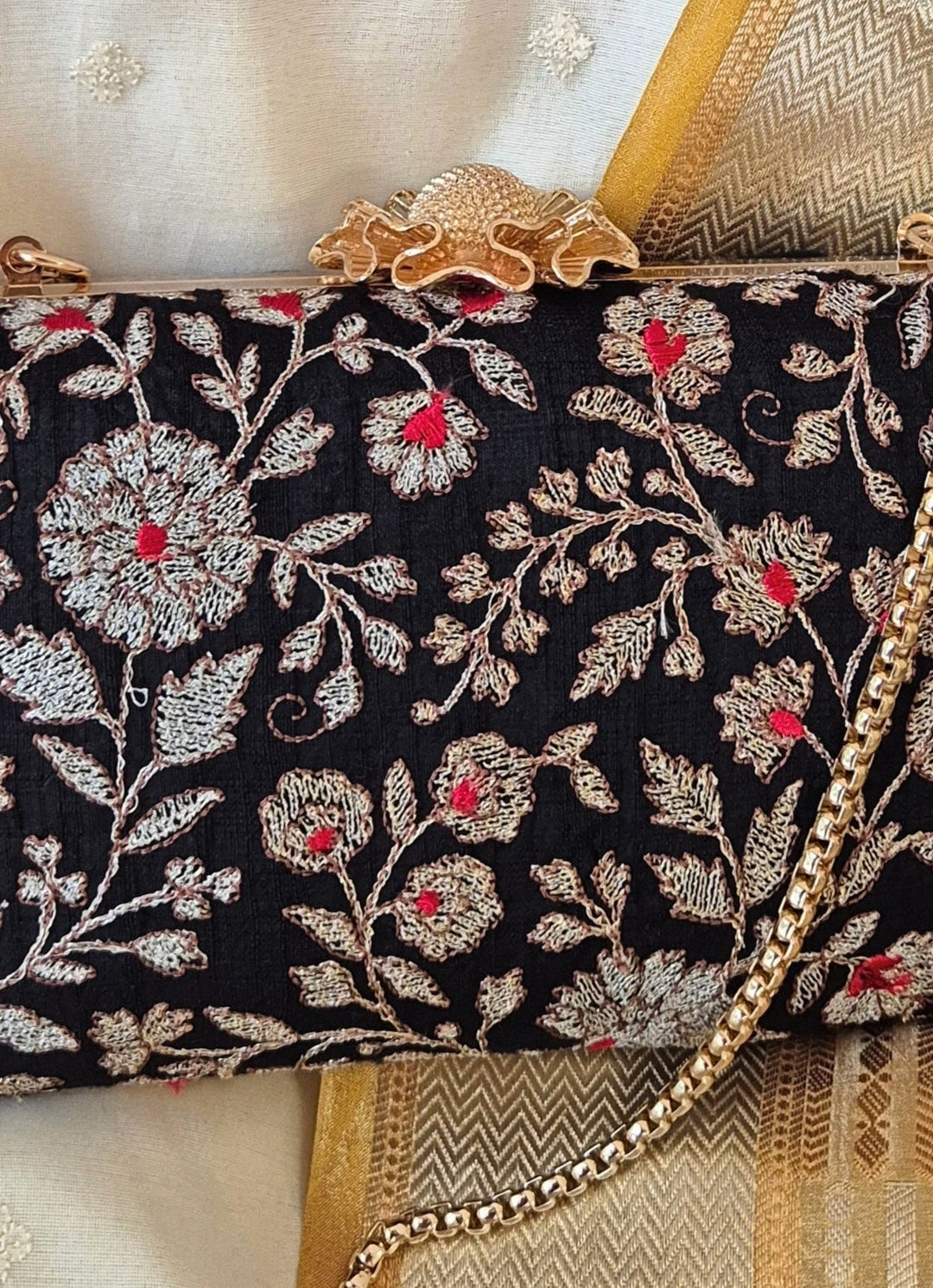 Amyra Black Embroidered Silk ClutchFabilicious Fashion