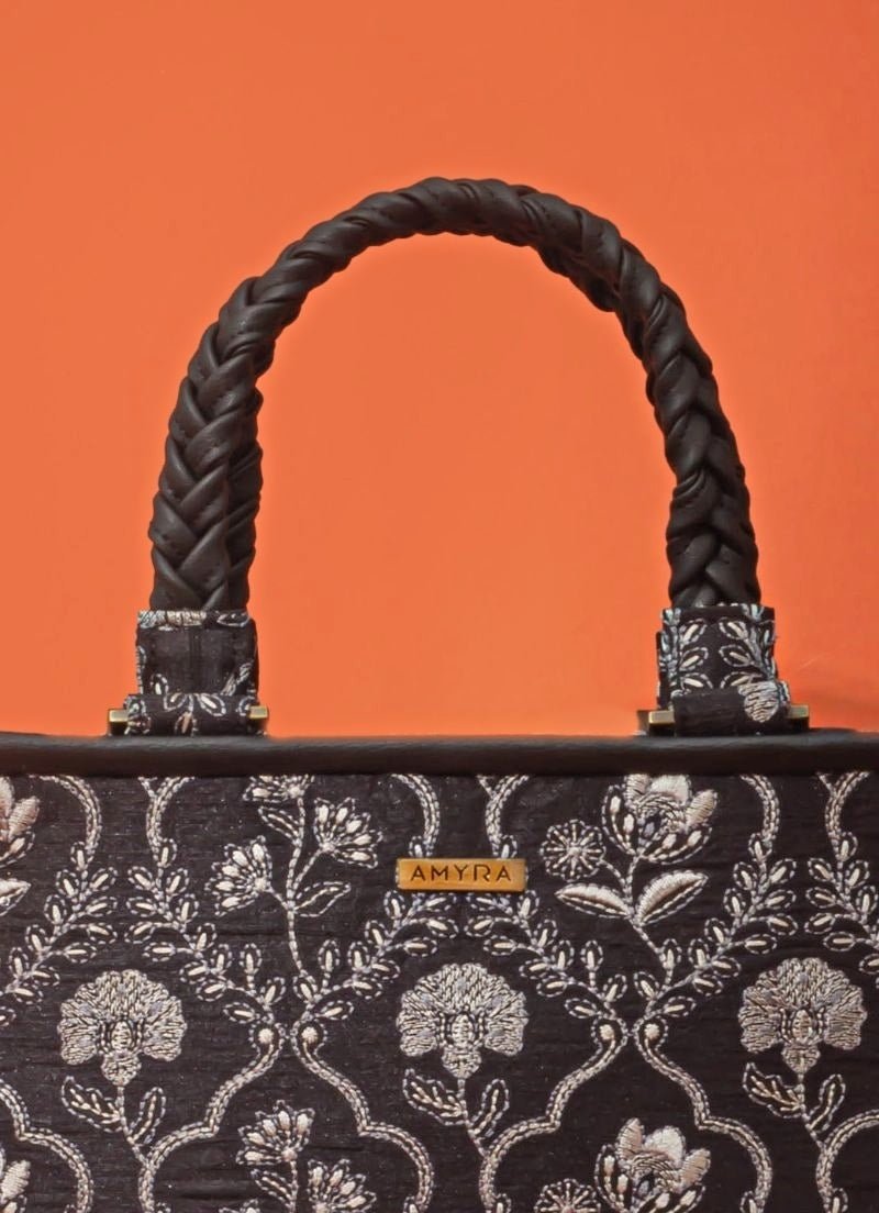 Amyra Black Embroidered Silk HandbagFabilicious Fashion