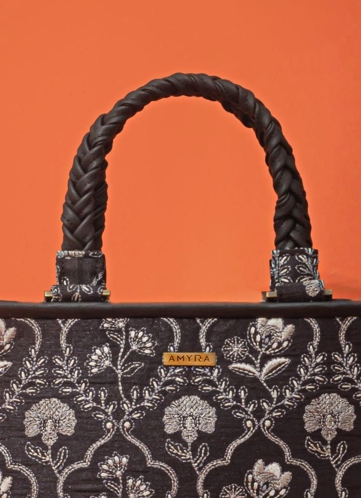 Amyra Black Embroidered Silk HandbagFabilicious Fashion