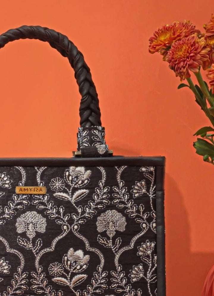 Amyra Black Embroidered Silk HandbagFabilicious Fashion