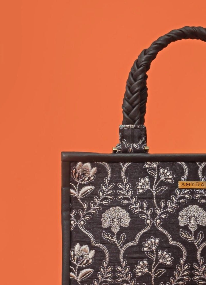 Amyra Black Embroidered Silk HandbagFabilicious Fashion