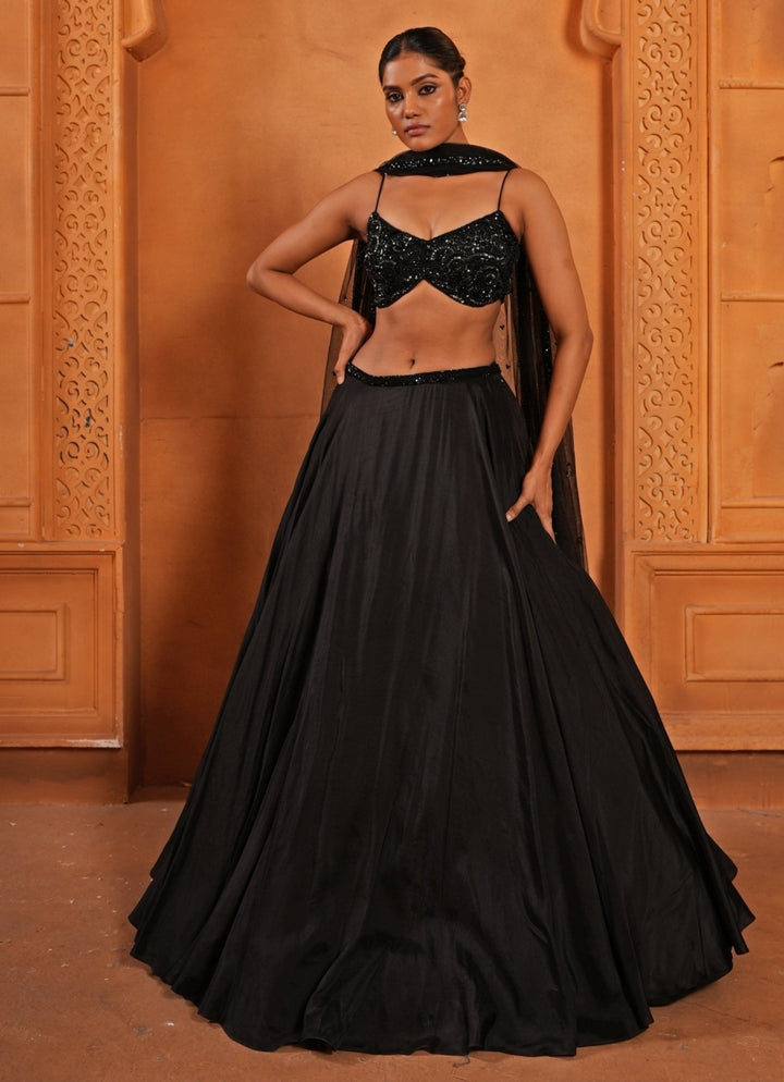 Black Embroidered Silk Lehenga Enamour by Radha - Fabilicious Fashion