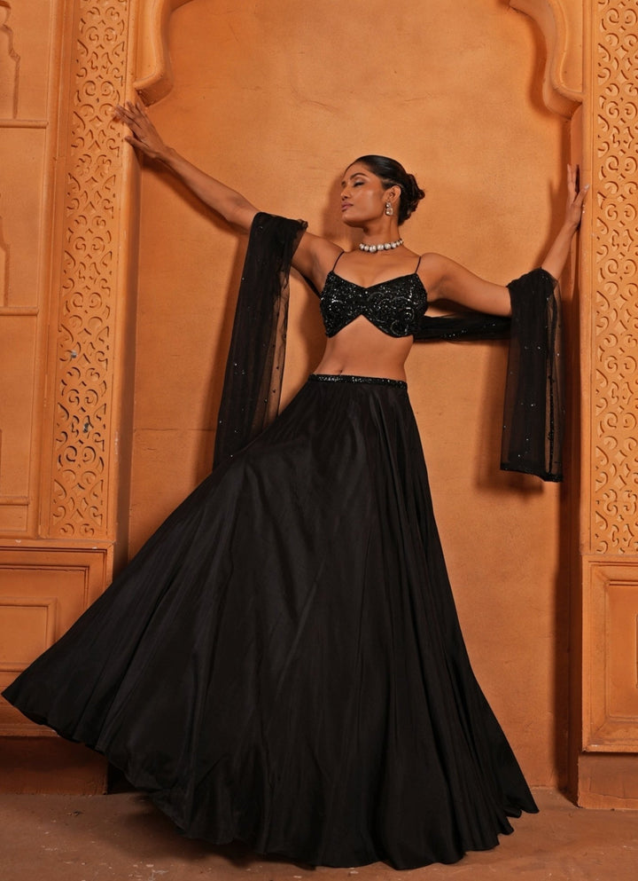 Black Embroidered Silk Lehenga Enamour by Radha - Fabilicious Fashion